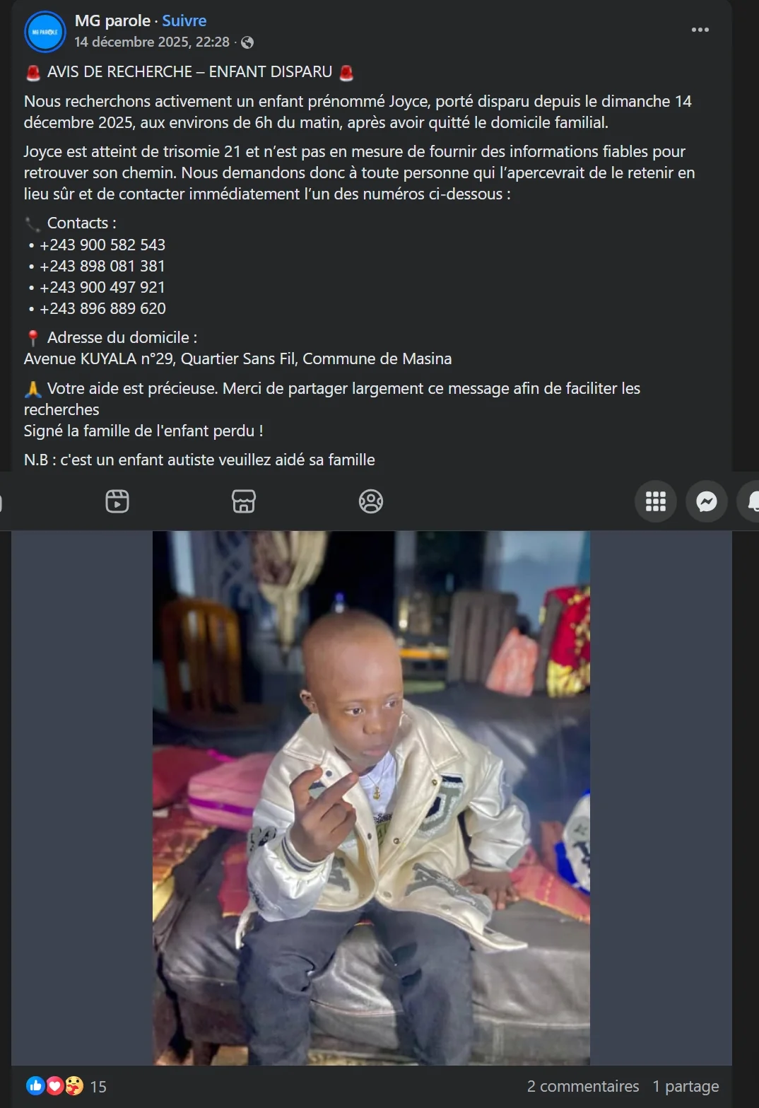 Annonce disparition enfant