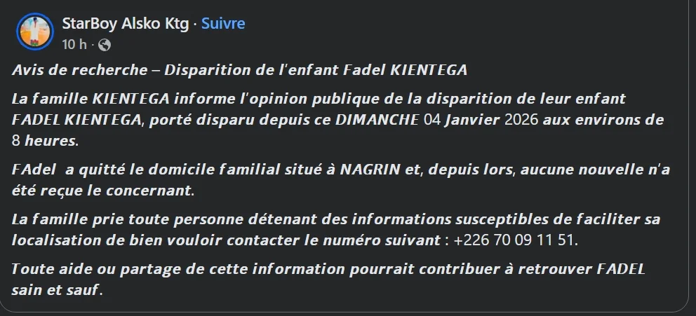 Annonce disparition enfant